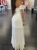 Momnfancy White Ruffle Off Shoulder Slit Baby Shower Photoshoot Bohemain Prom Maternity Maxi Dress