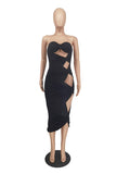 Momnfancy Black Off Shoulder Bandeau Cut Out Knot Baby Shower Bodycon Maternity Midi Dress