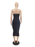 Momnfancy Black Off Shoulder Bandeau Cut Out Knot Baby Shower Bodycon Maternity Midi Dress