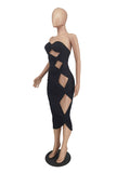 Momnfancy Black Off Shoulder Bandeau Cut Out Knot Baby Shower Bodycon Maternity Midi Dress