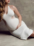 Momnfancy Apricot Knitting Ripped Destroyed Sleeveless Maternity Cut Out Maxi Dress