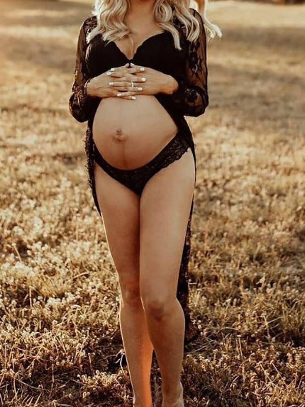 Momnfancy Black Drawstring High Slit Mesh Three Piece Pregnancy Maternity  Bikini Swimwear – momnfancy
