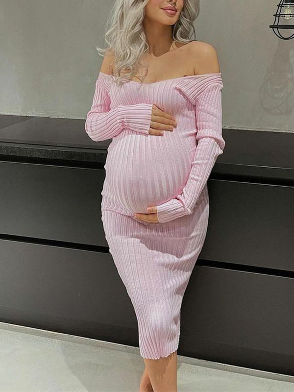 Momnfancy Khaki Ruched Off Shoulder Belly Friendly Baby Shower Bodycon  Maternity Midi Dress – momnfancy