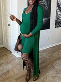 Momnfancy Green Two Piece Spaghetti Straps 2-in-1 Tight Outfit Fashion Daily Going Out Jumpsuit With Cardigan