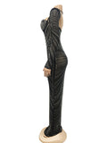 Momnfancy Black Mesh Rhinestone Backless Mermaid Evening Gown Elegant Maternity Club Photoshoot Maxi Dress